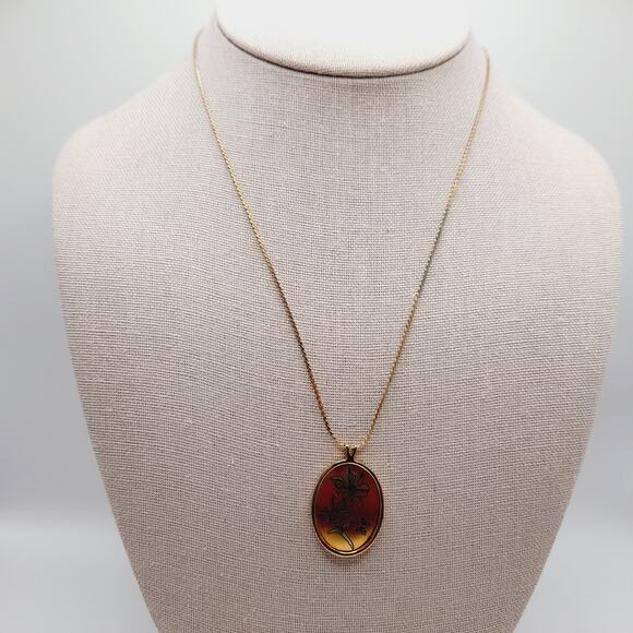 Vintage Reed & Barton Damascene July Larkspur Pendant Necklace Birth Flower - Picture 3 of 10